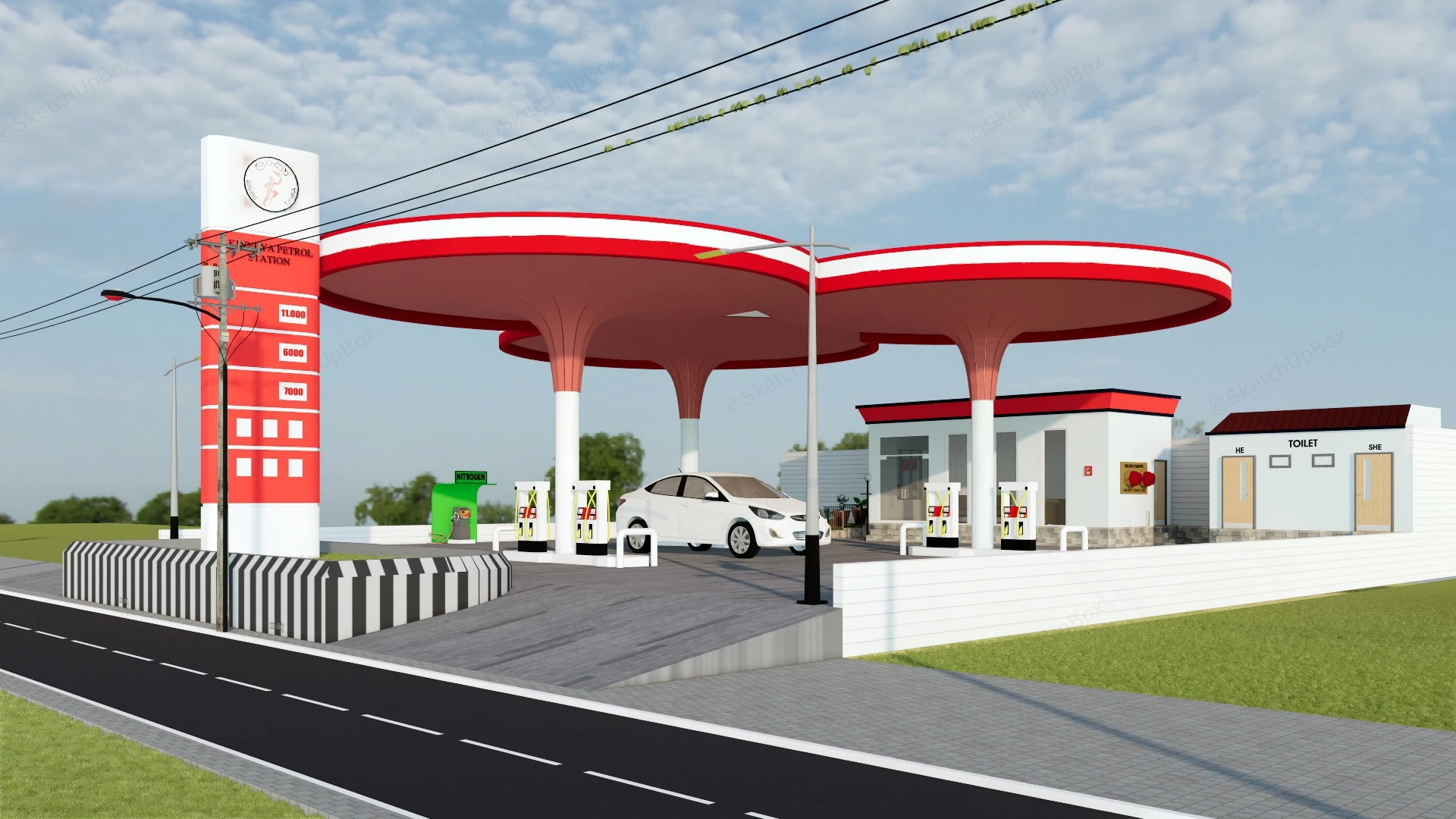 Petrol Station Design sketchup model preview - SketchupBox
