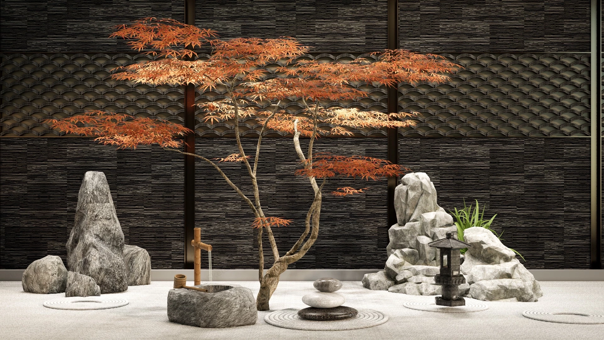 Indoor Japanese Zen Garden sketchup model preview - SketchupBox