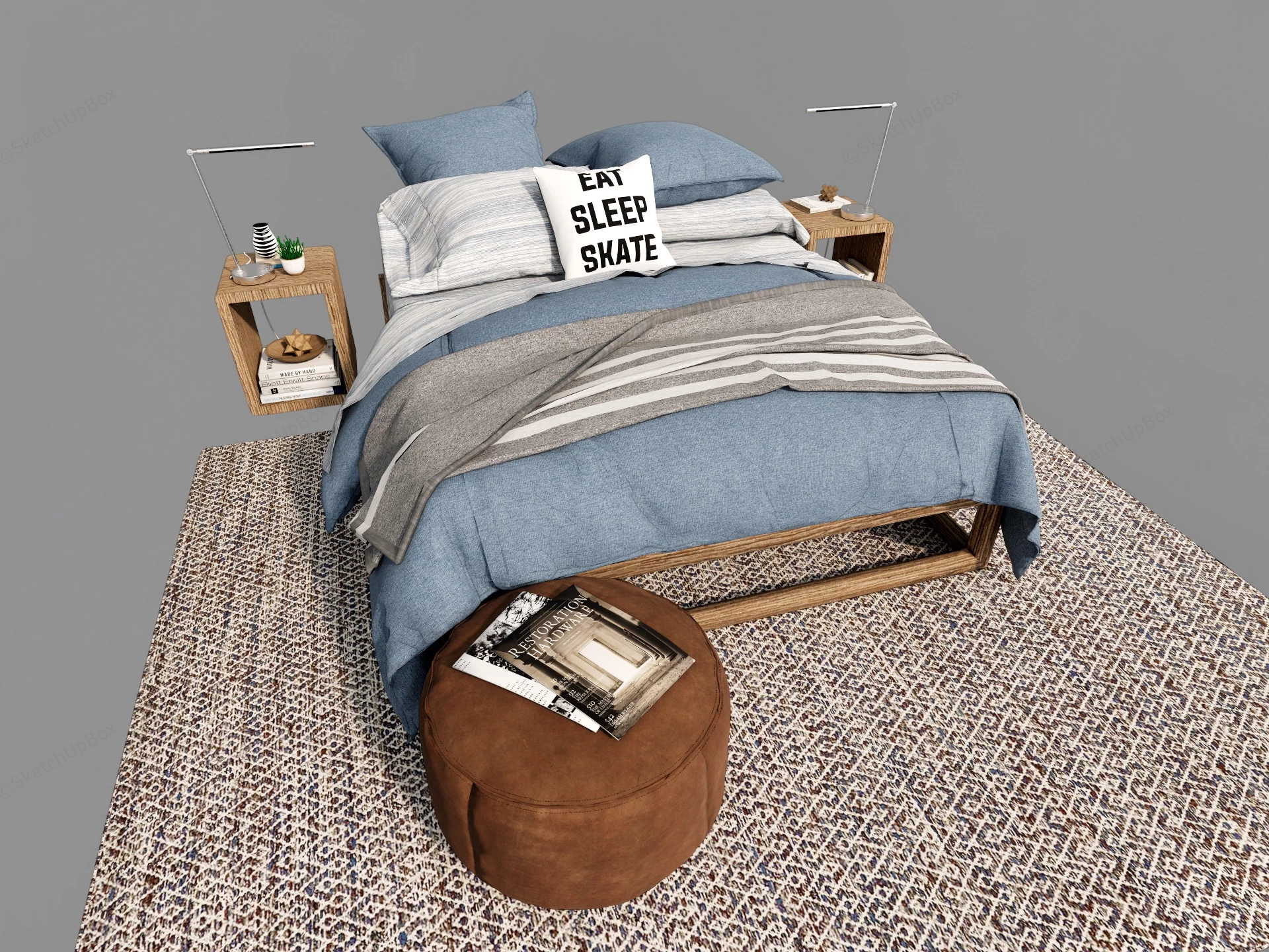 4 Piece Rustic Wood Bedroom Set sketchup model preview - SketchupBox
