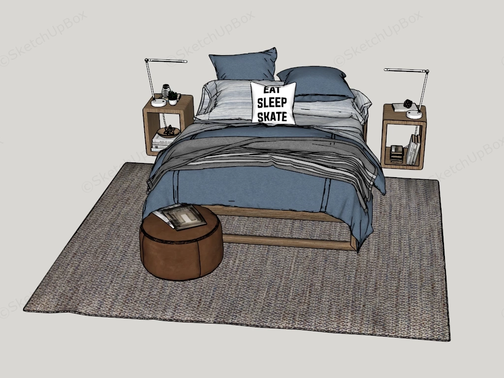 4 Piece Rustic Wood Bedroom Set sketchup model preview - SketchupBox