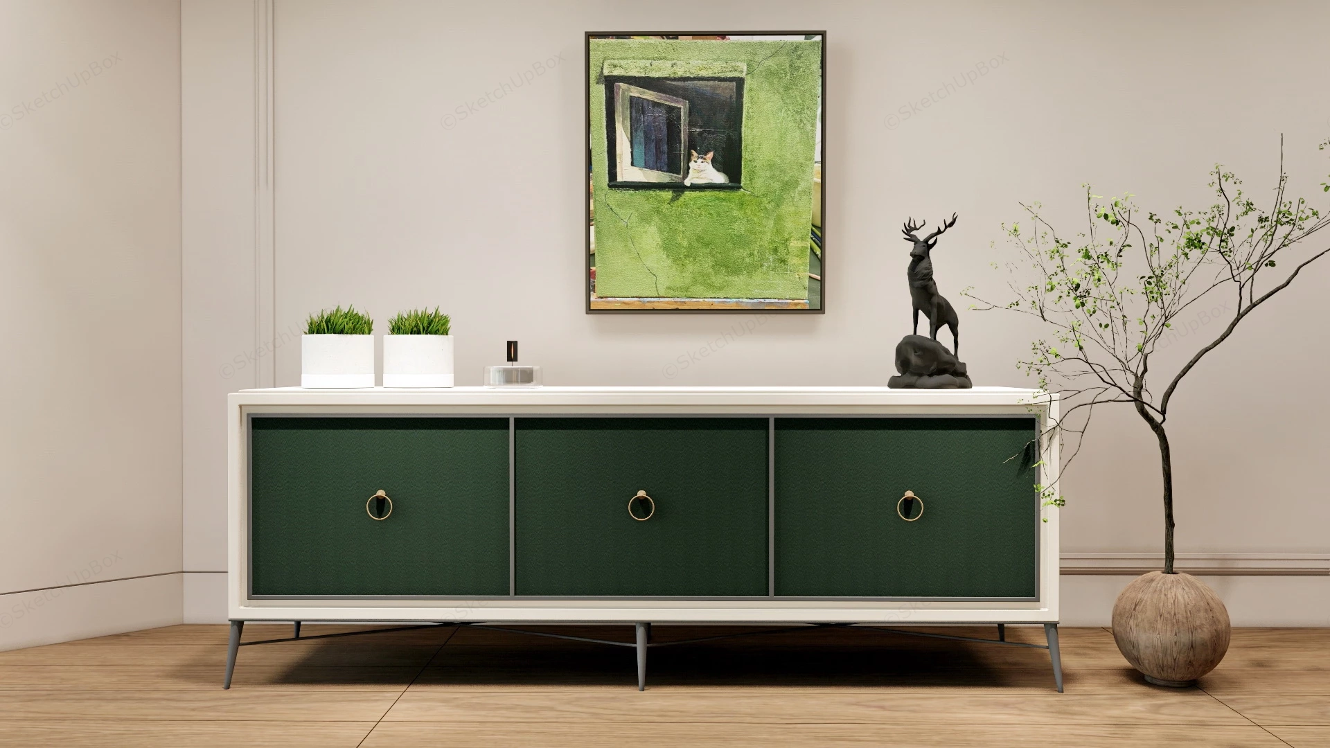Green & White Sideboard sketchup model preview - SketchupBox