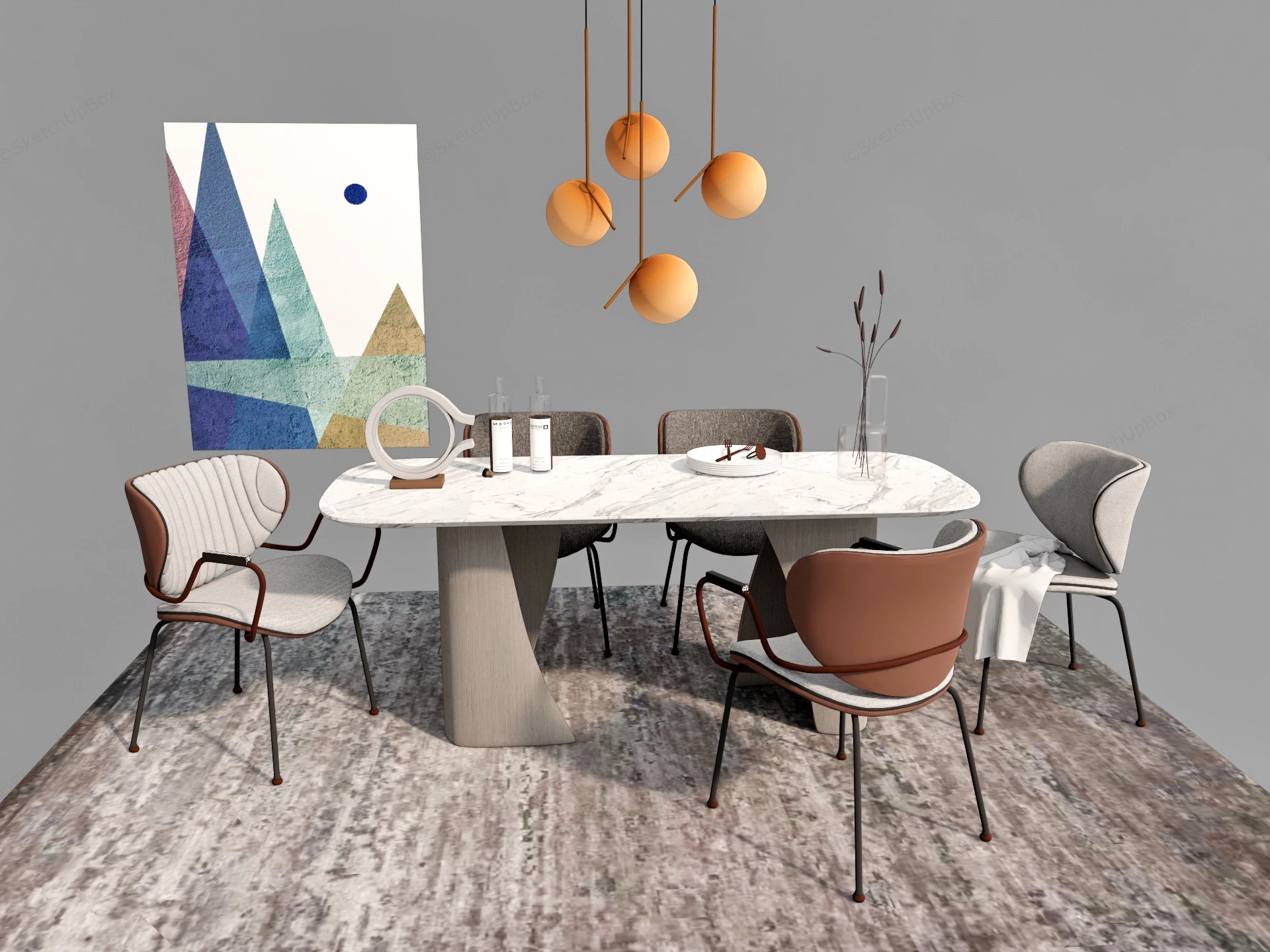 6 Piece Dining Set With Lights sketchup model preview - SketchupBox