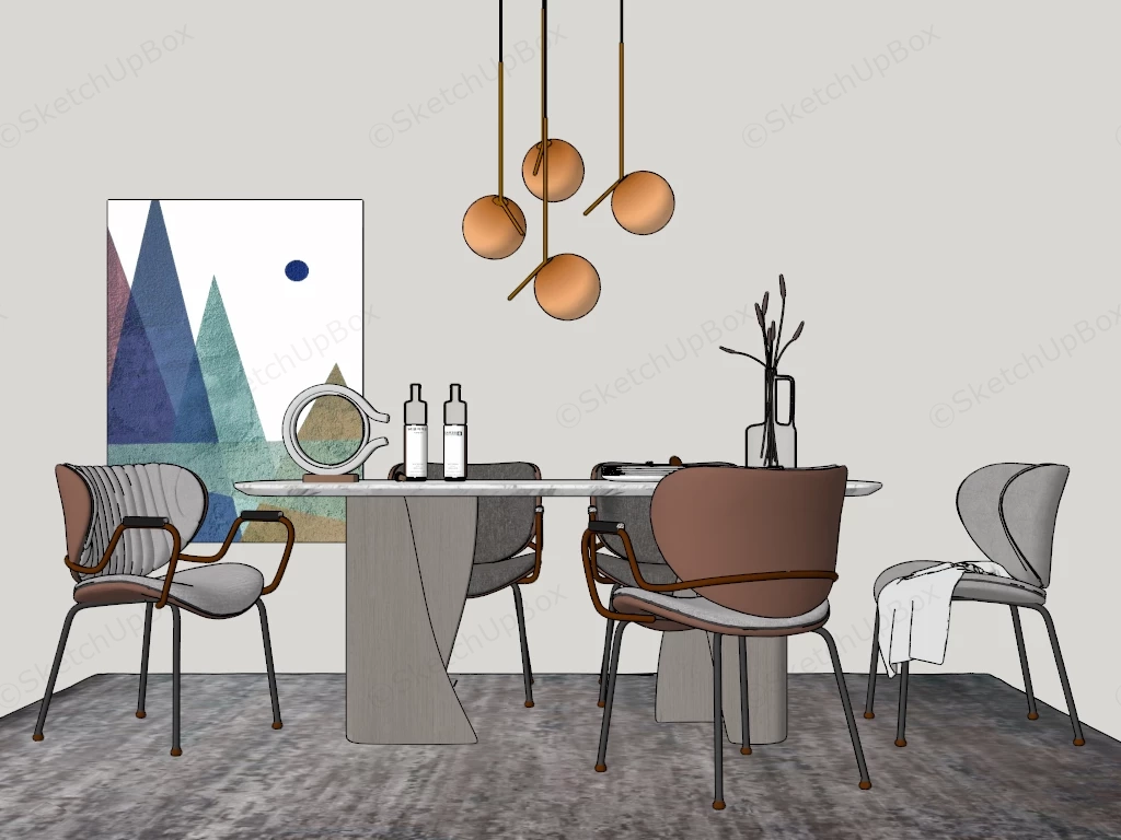 6 Piece Dining Set With Lights sketchup model preview - SketchupBox