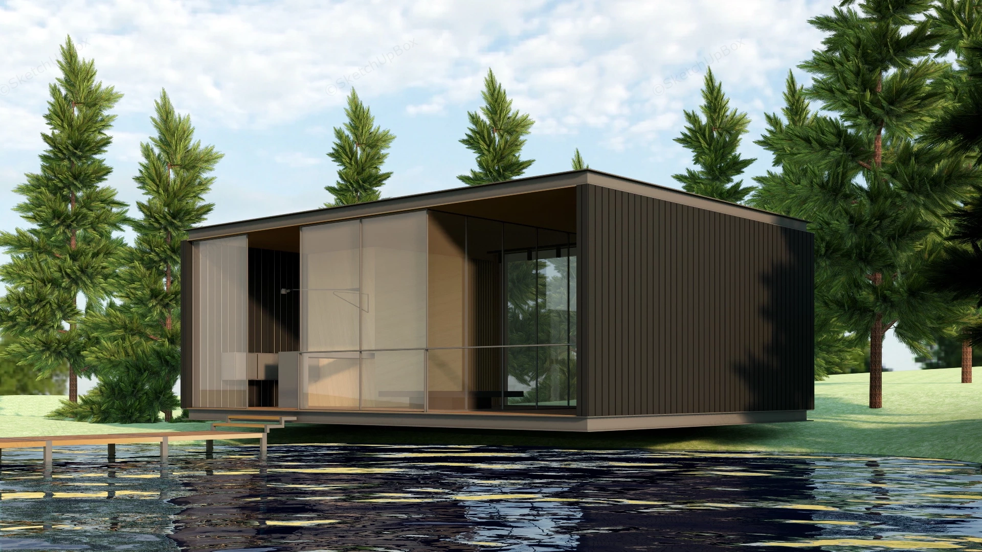 Small Lakefront Home sketchup model preview - SketchupBox