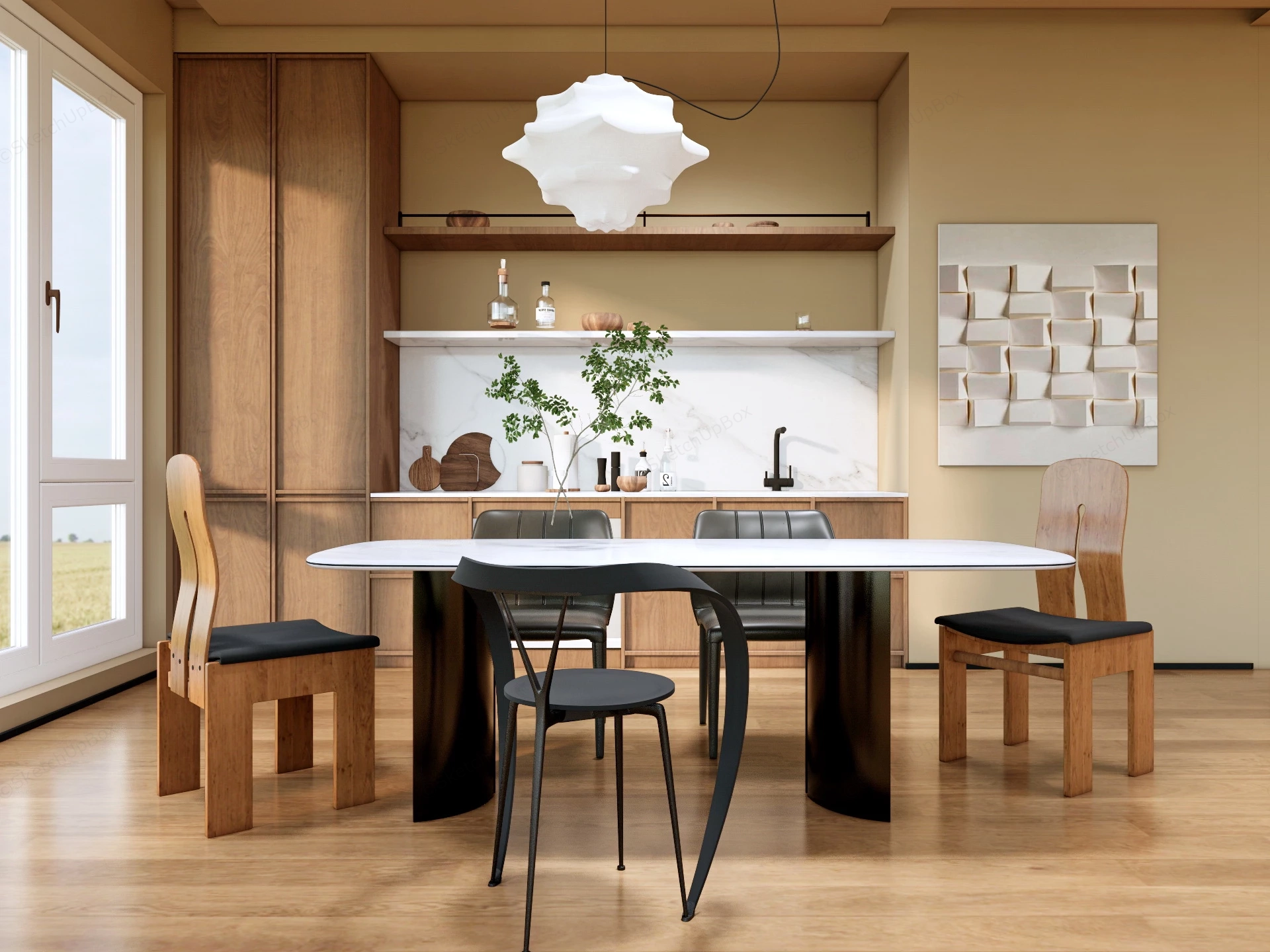 Modern Wabi Sabi Dining Room sketchup model preview - SketchupBox