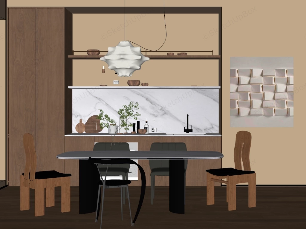 Modern Wabi Sabi Dining Room sketchup model preview - SketchupBox