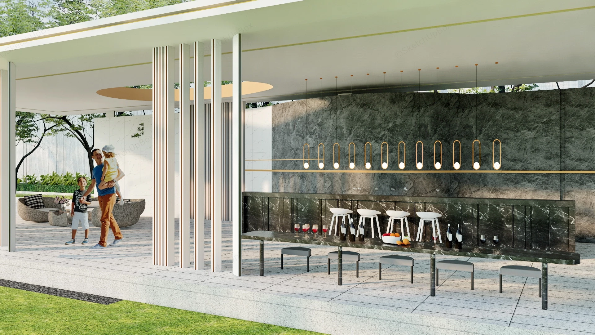 Luxury Bar Pavilion With Seating sketchup model preview - SketchupBox