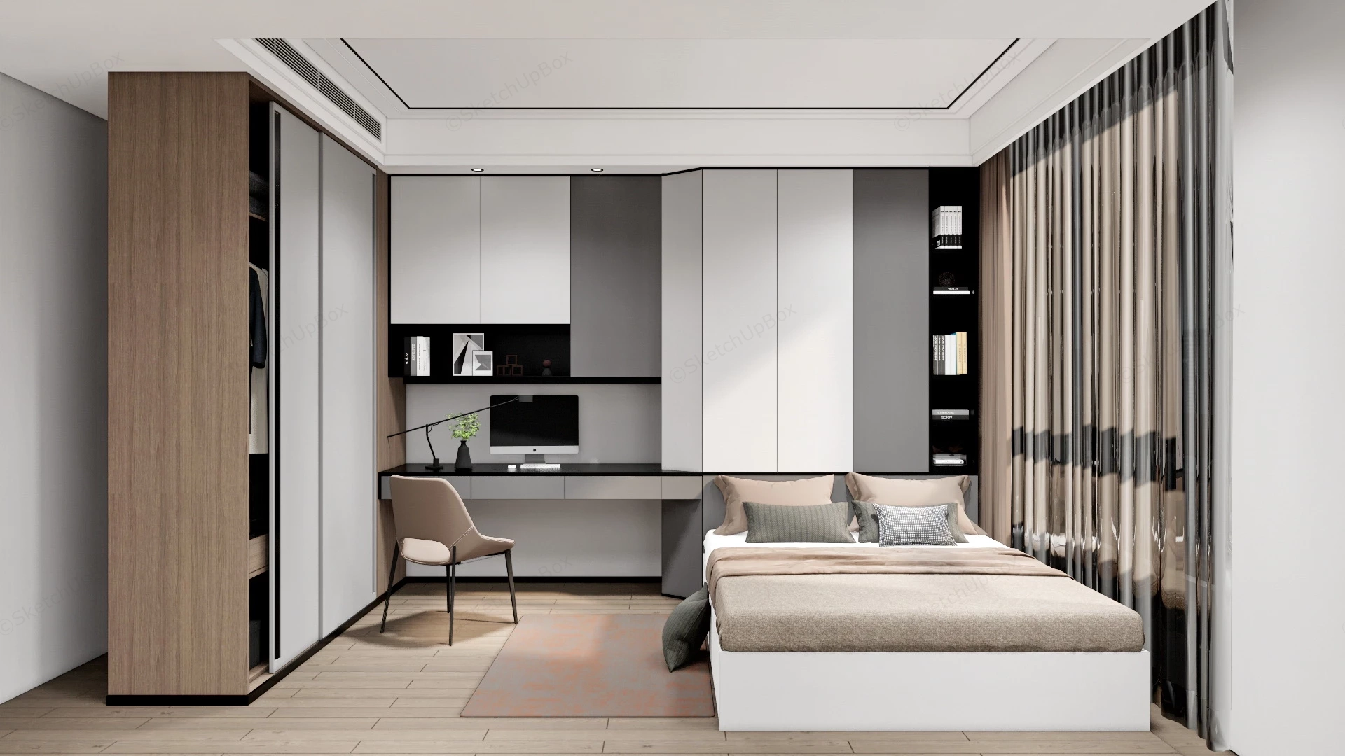 Modern Masculine Bedroom sketchup model preview - SketchupBox