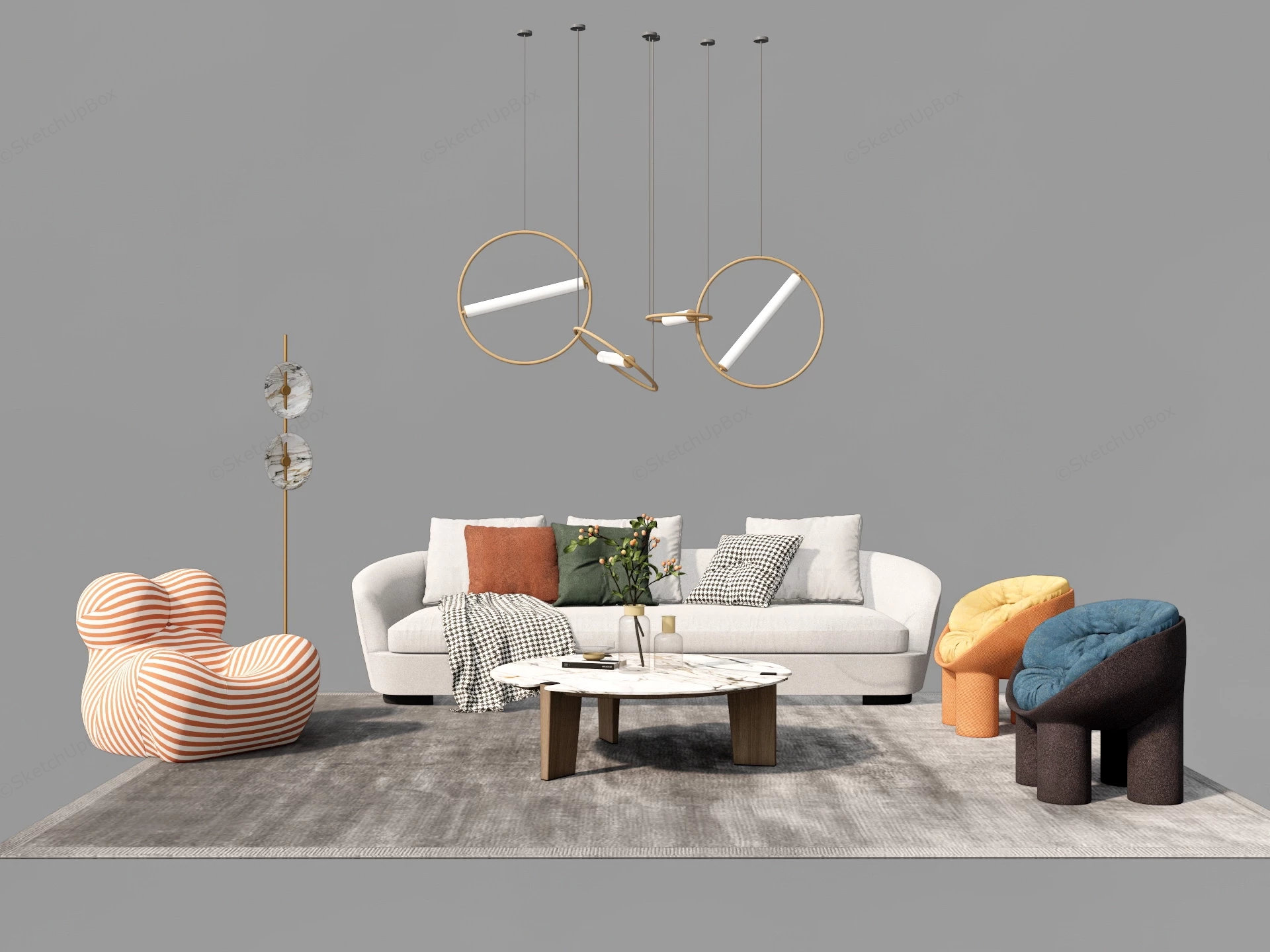 Living Room Sofa And Coffee Table Set sketchup model preview - SketchupBox