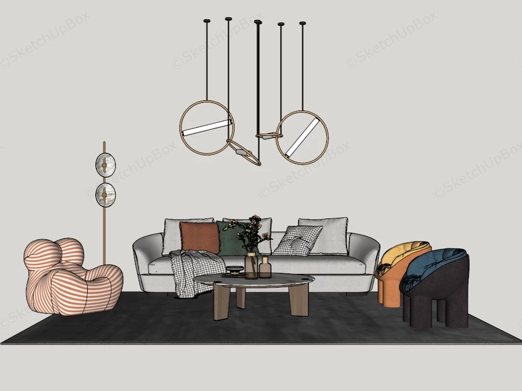 Living Room Sofa And Coffee Table Set sketchup model preview - SketchupBox