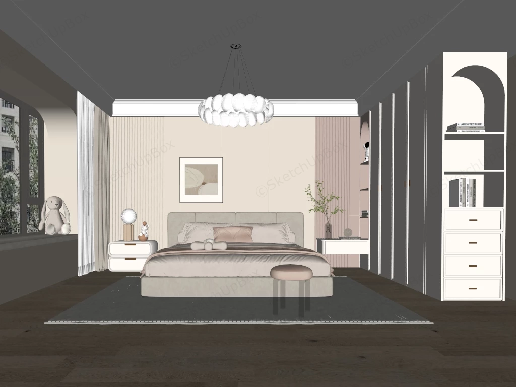 Cozy Cream Bedroom sketchup model preview - SketchupBox