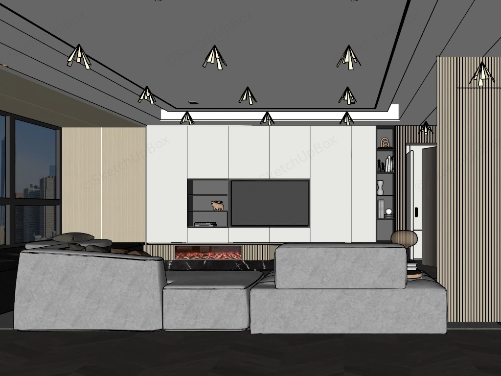 Modern Minimalist Living Room Design sketchup model preview - SketchupBox