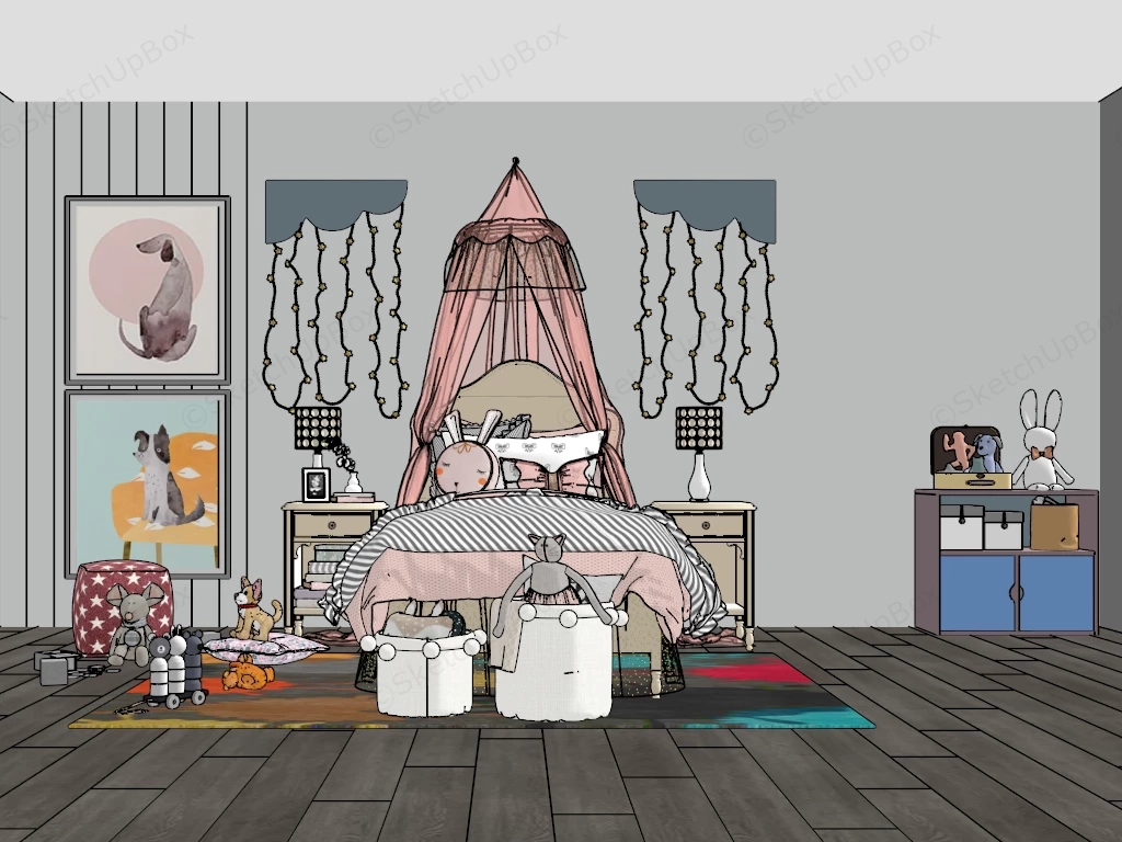Princess Theme Toddler Girl Room sketchup model preview - SketchupBox