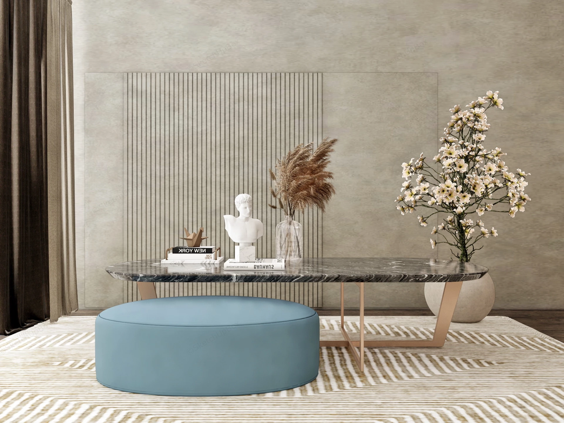 Modern Oval Marble Coffee Table sketchup model preview - SketchupBox