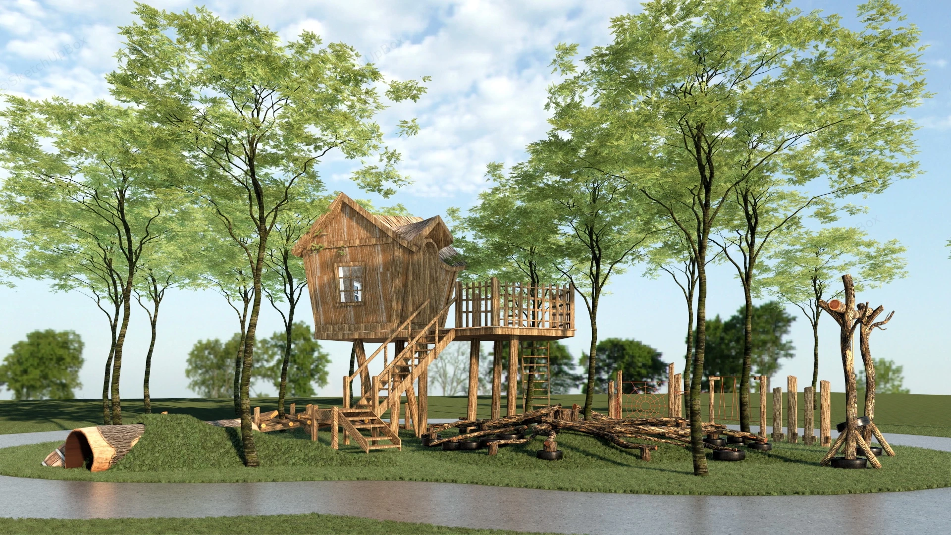 Natural Playground Design sketchup model preview - SketchupBox