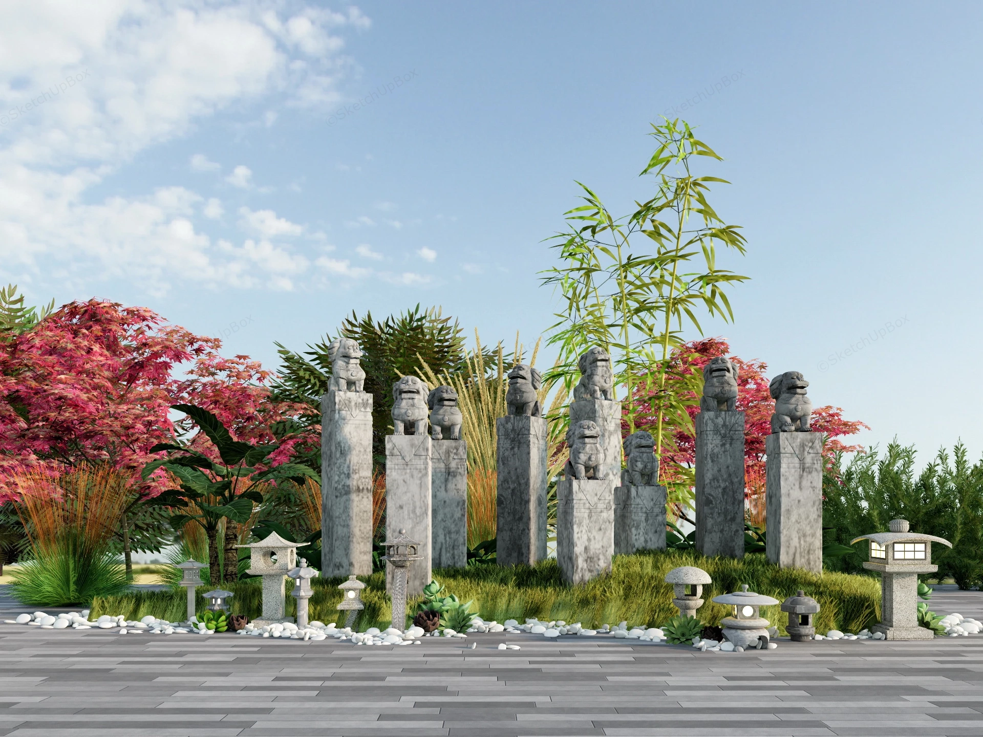 Chinese Garden Stone Hitching Post sketchup model preview - SketchupBox