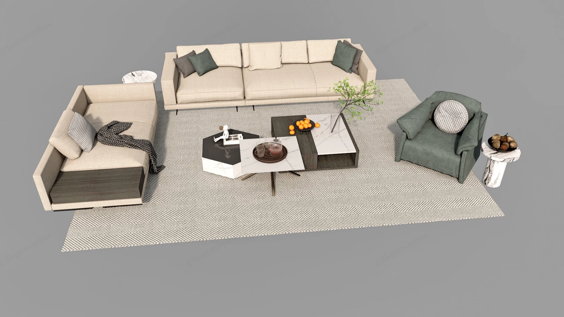 Modern Living Room Sofa Set sketchup model preview - SketchupBox