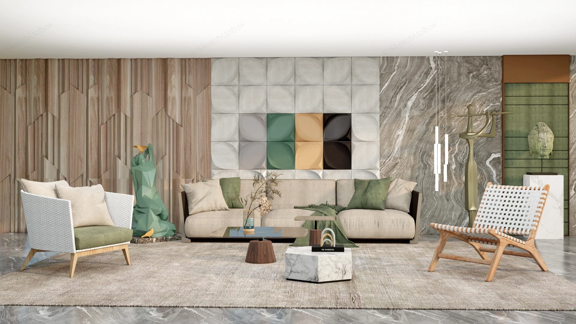 Relaxing Zen Living Room Decor sketchup model preview - SketchupBox