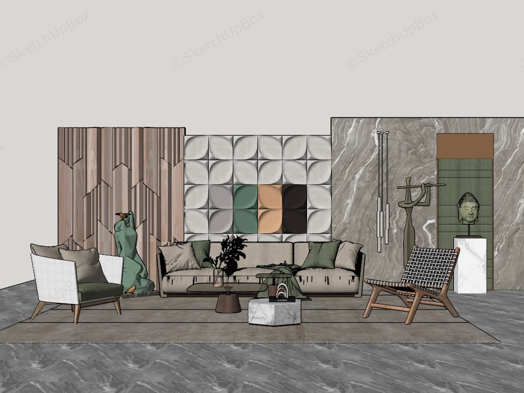 Relaxing Zen Living Room Decor sketchup model preview - SketchupBox