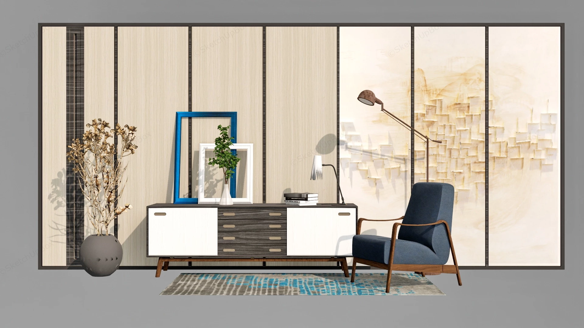 Living Room Accent Wall & Sideboard sketchup model preview - SketchupBox