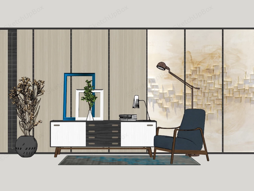 Living Room Accent Wall & Sideboard sketchup model preview - SketchupBox