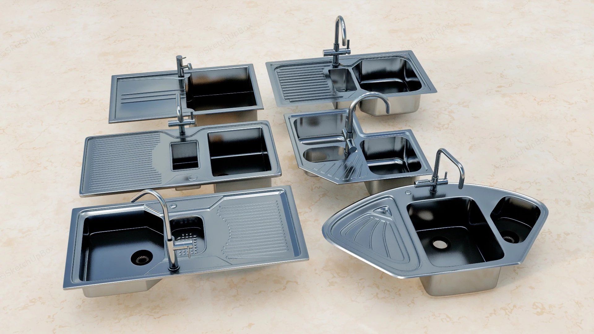 Modern Kitchen Sinks With Faucets sketchup model preview - SketchupBox