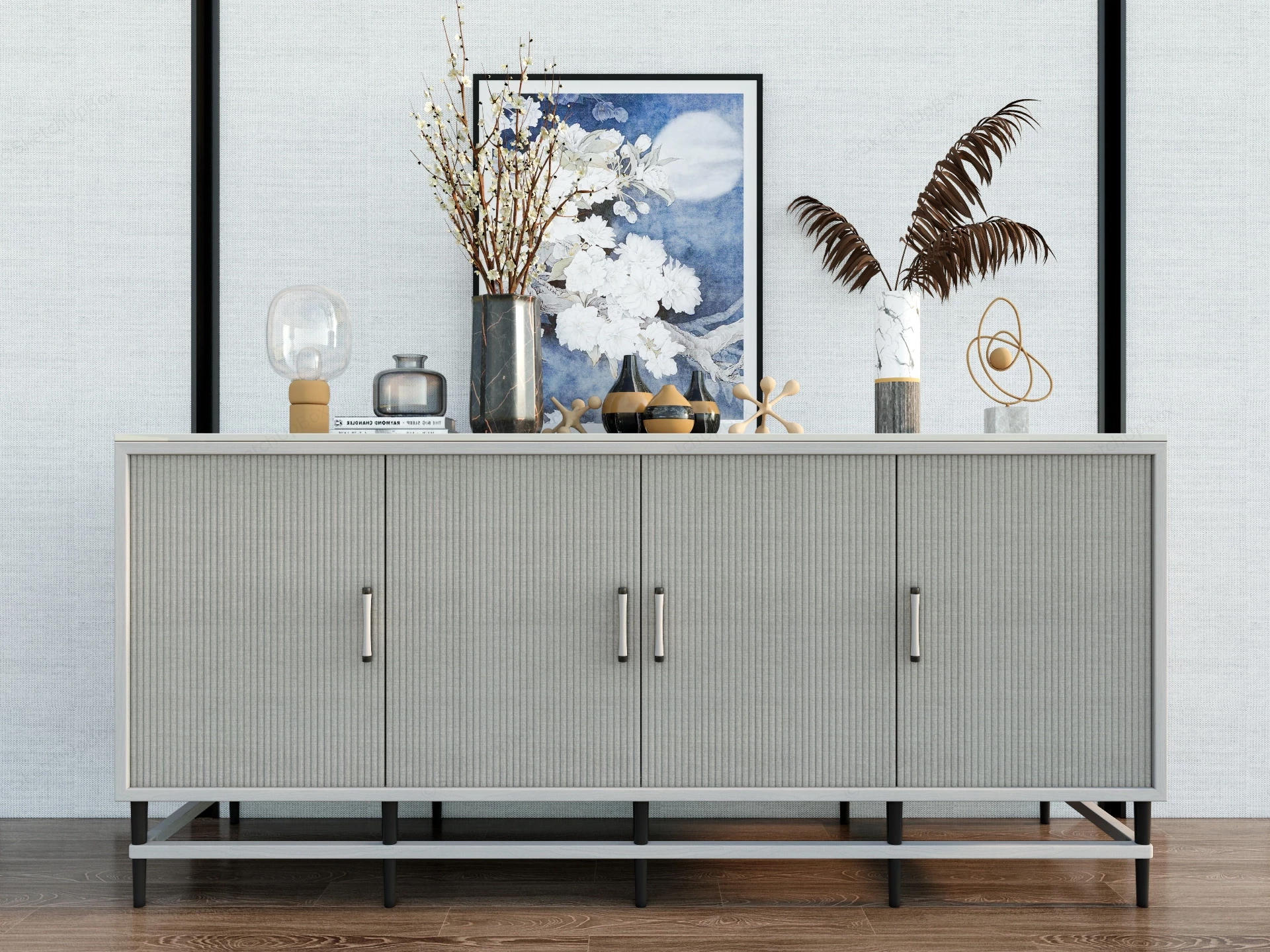 Fluted Entryway Console Cabinet sketchup model preview - SketchupBox