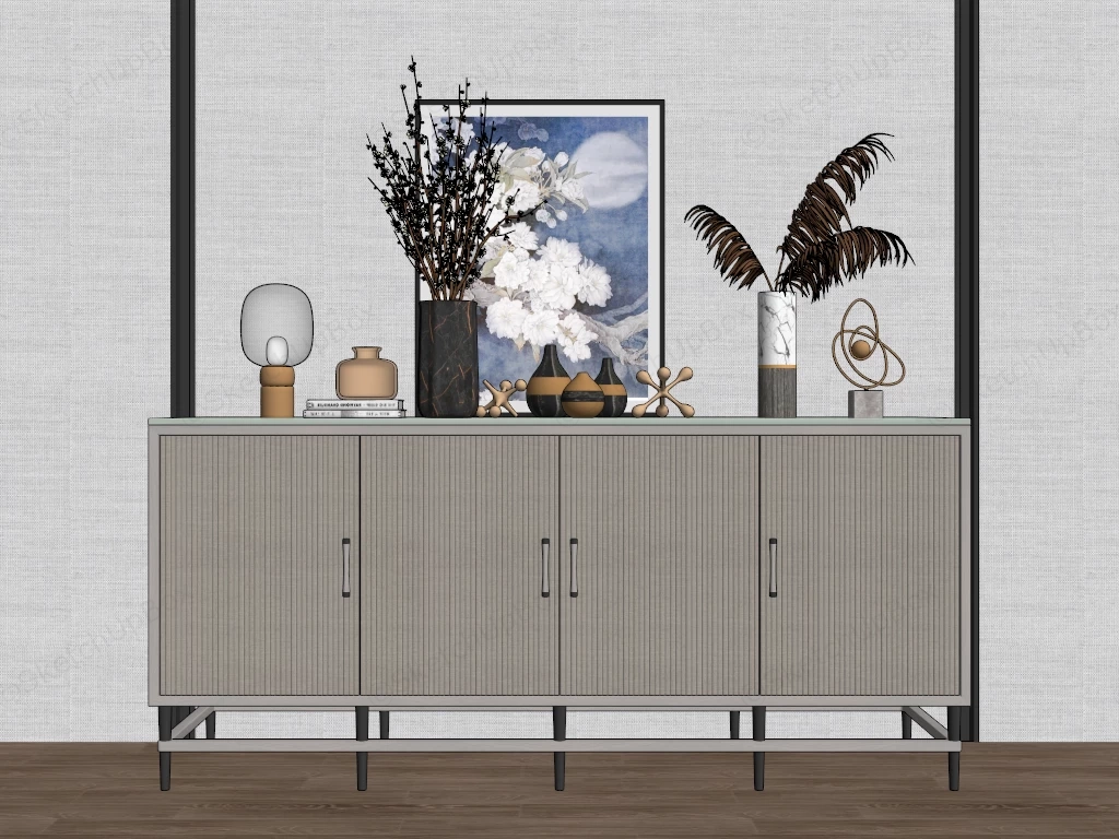 Fluted Entryway Console Cabinet sketchup model preview - SketchupBox