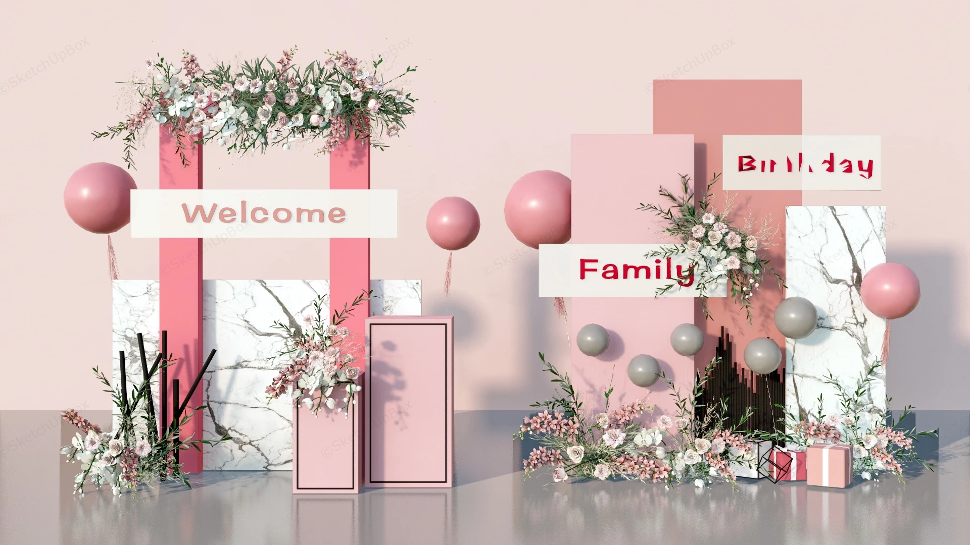 Pink Birthday Party Decorations sketchup model preview - SketchupBox