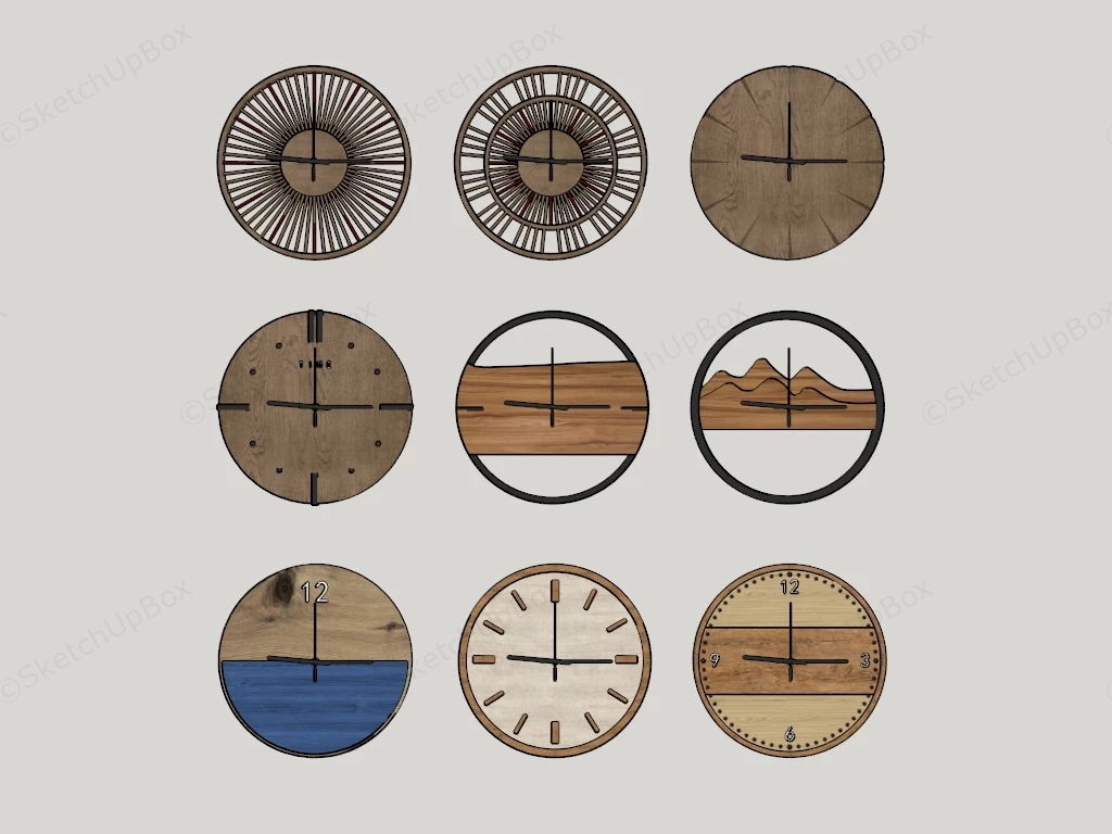 Rustic Wood Wall Clocks sketchup model preview - SketchupBox