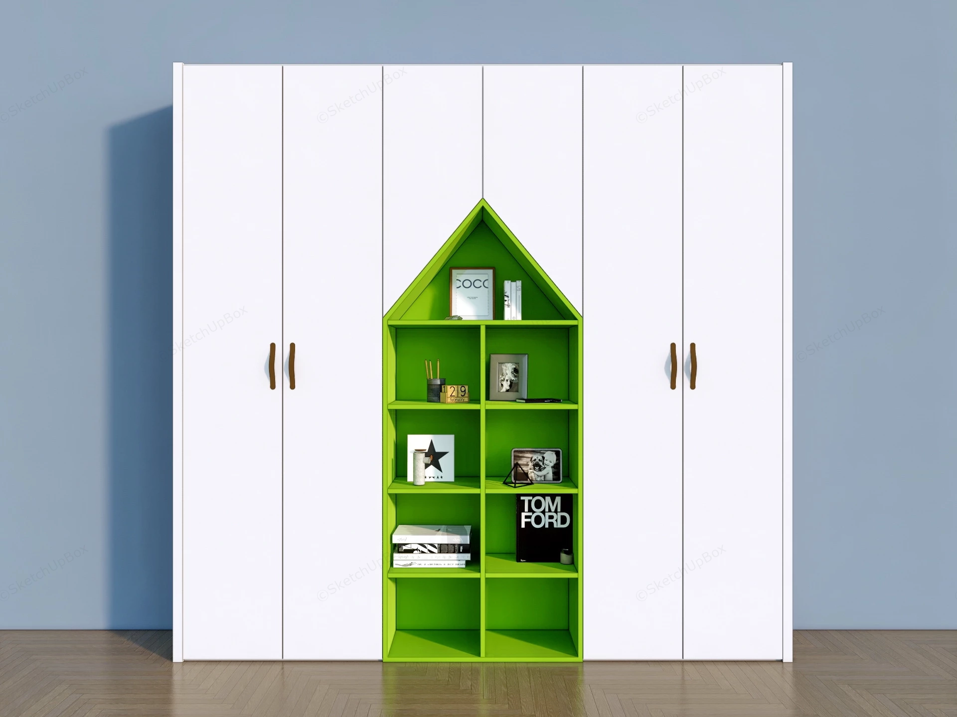 White Green Kids Wardrobe sketchup model preview - SketchupBox