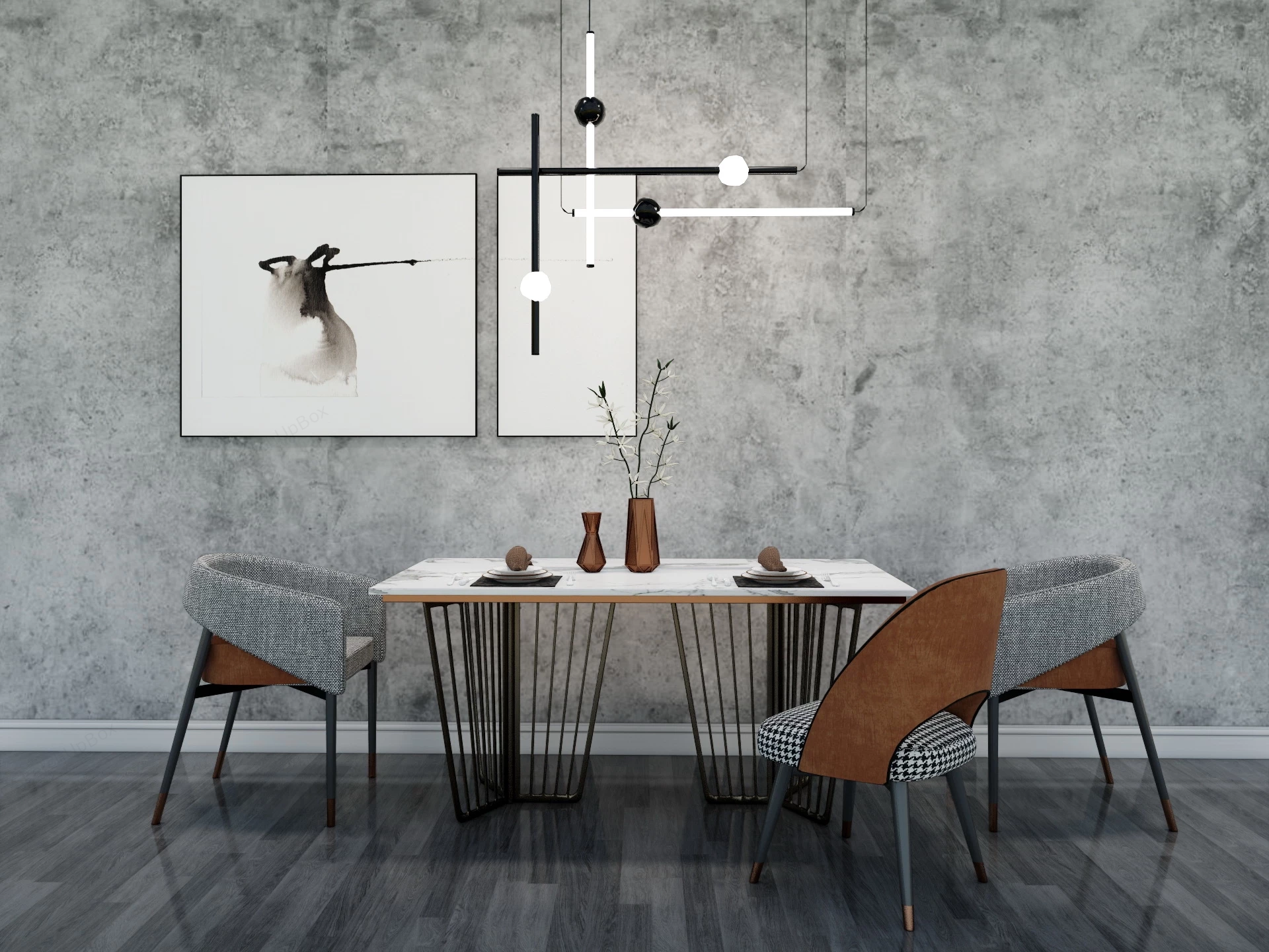 Urban Industrial Dining Room Decor sketchup model preview - SketchupBox