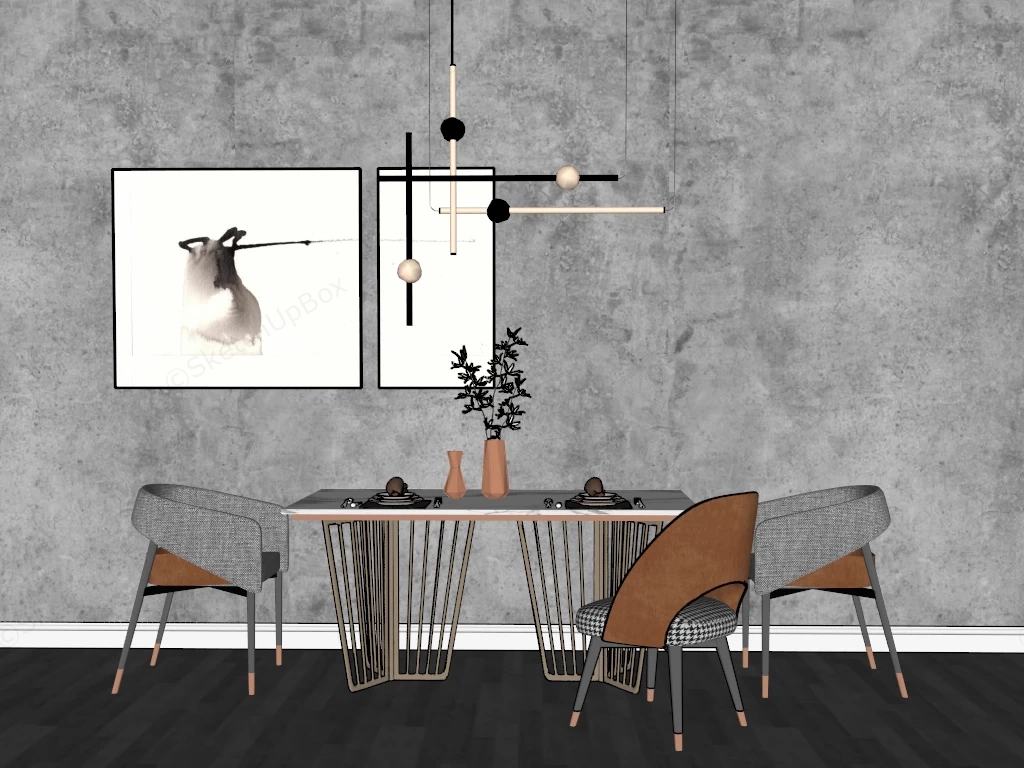 Urban Industrial Dining Room Decor sketchup model preview - SketchupBox