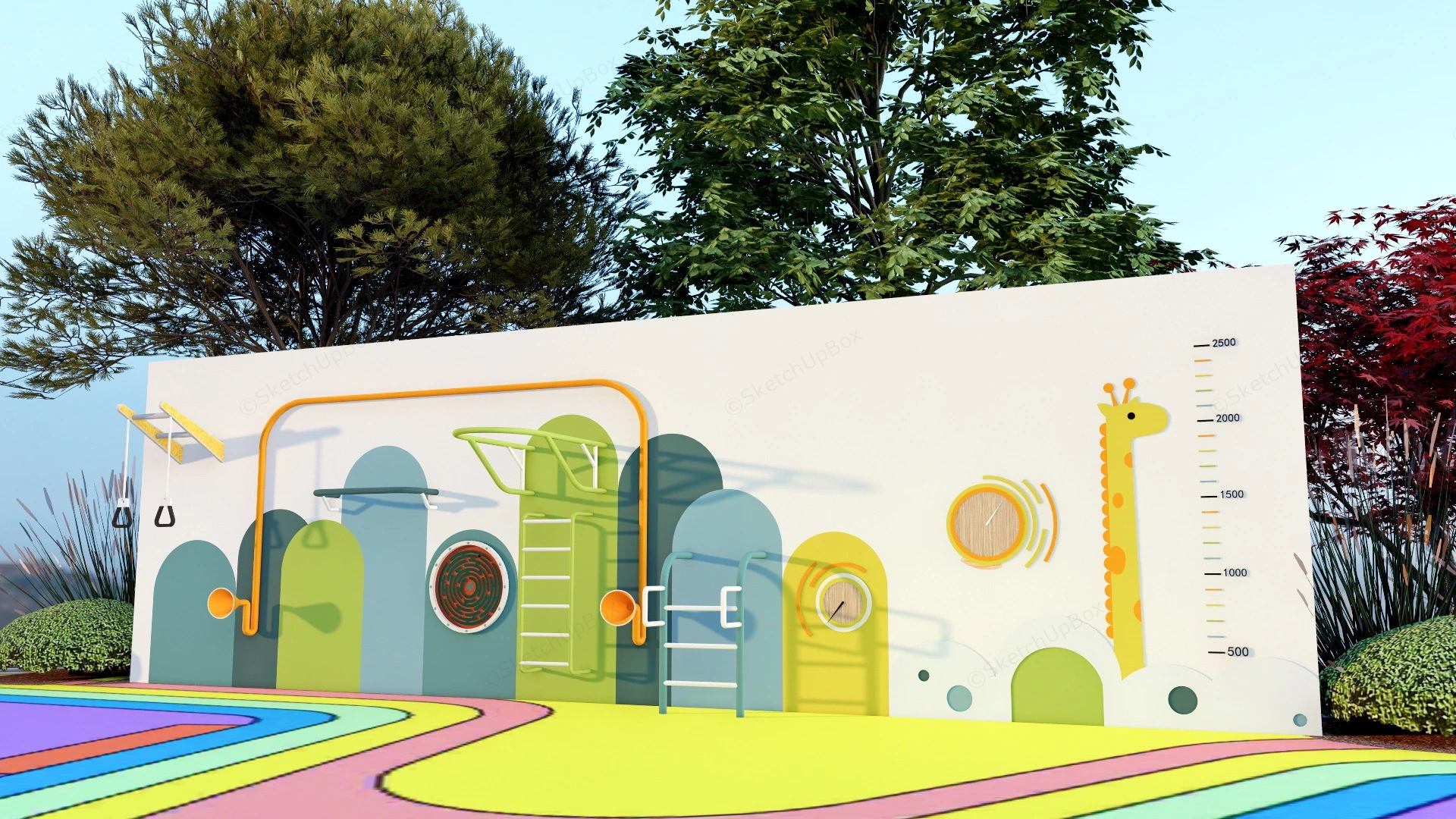 Outdoor Playground Gym Wall sketchup model preview - SketchupBox