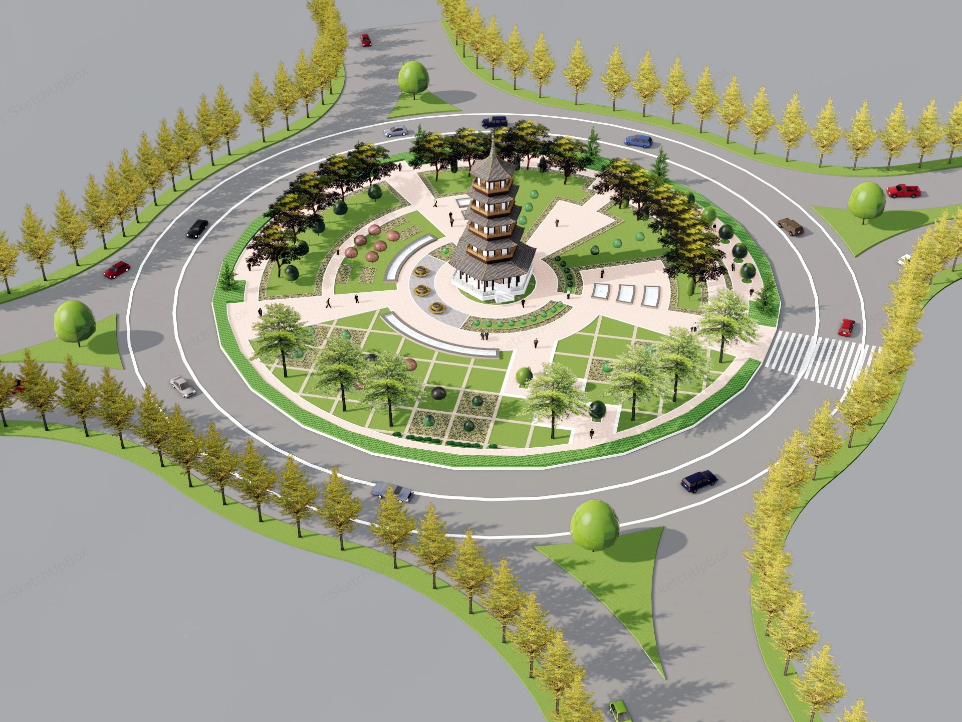 Traffic Circle Landscape Design sketchup model preview - SketchupBox