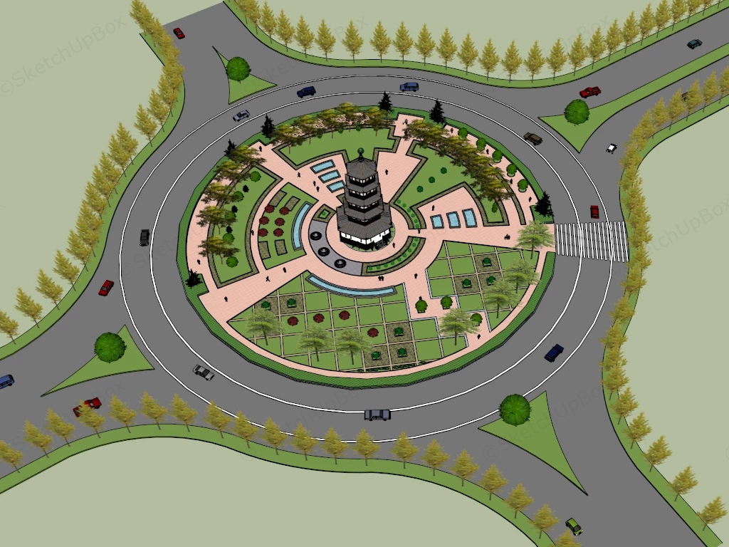 Traffic Circle Landscape Design sketchup model preview - SketchupBox