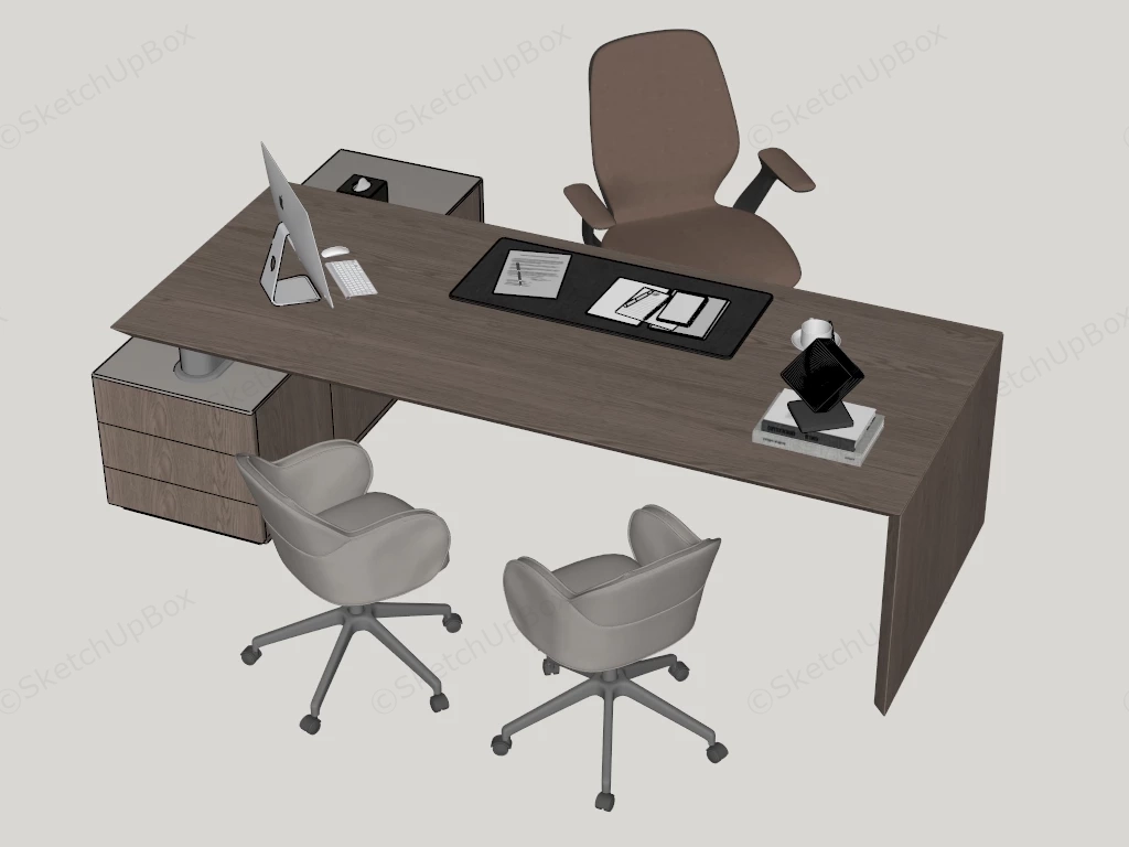 L Shaped Executive Desk With Storage sketchup model preview - SketchupBox