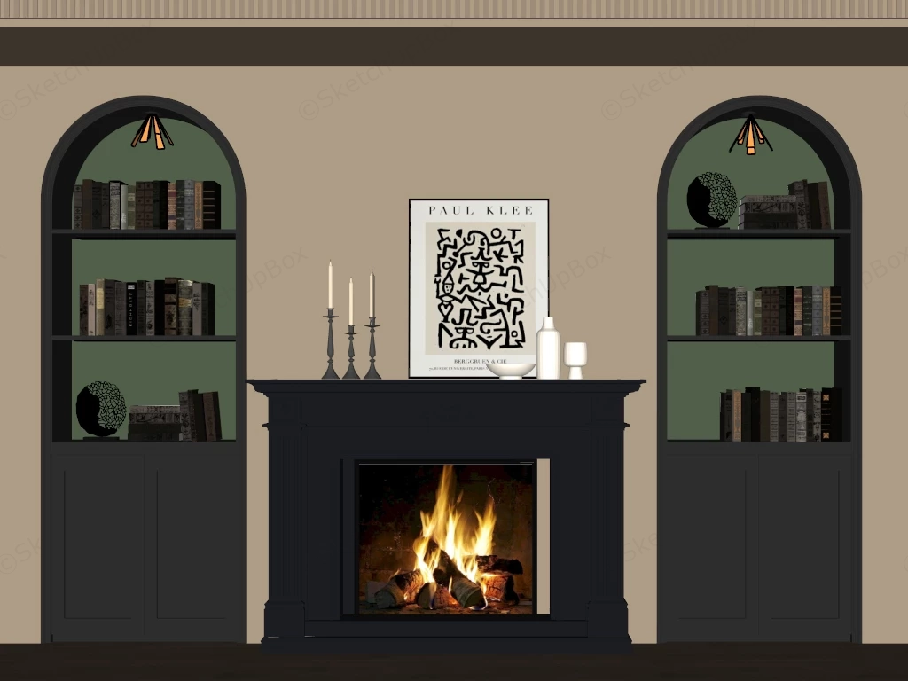 Traditional Fireplace With Bookshelves sketchup model preview - SketchupBox