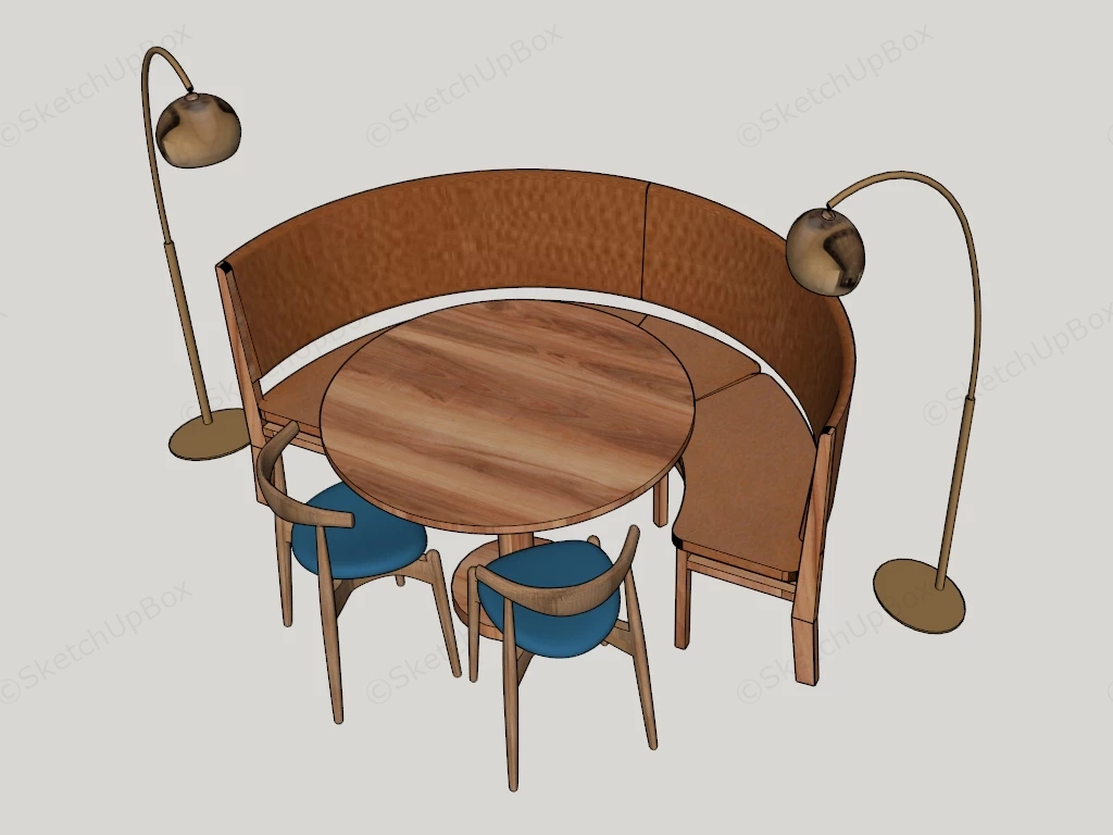 Curved Wood Dining Booth sketchup model preview - SketchupBox