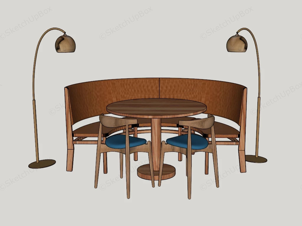 Curved Wood Dining Booth sketchup model preview - SketchupBox