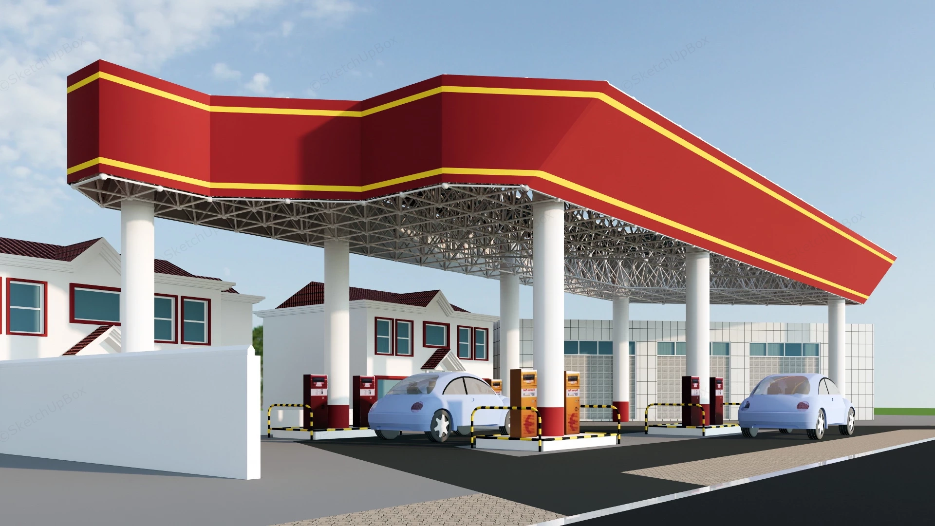 Urban Gas Station sketchup model preview - SketchupBox