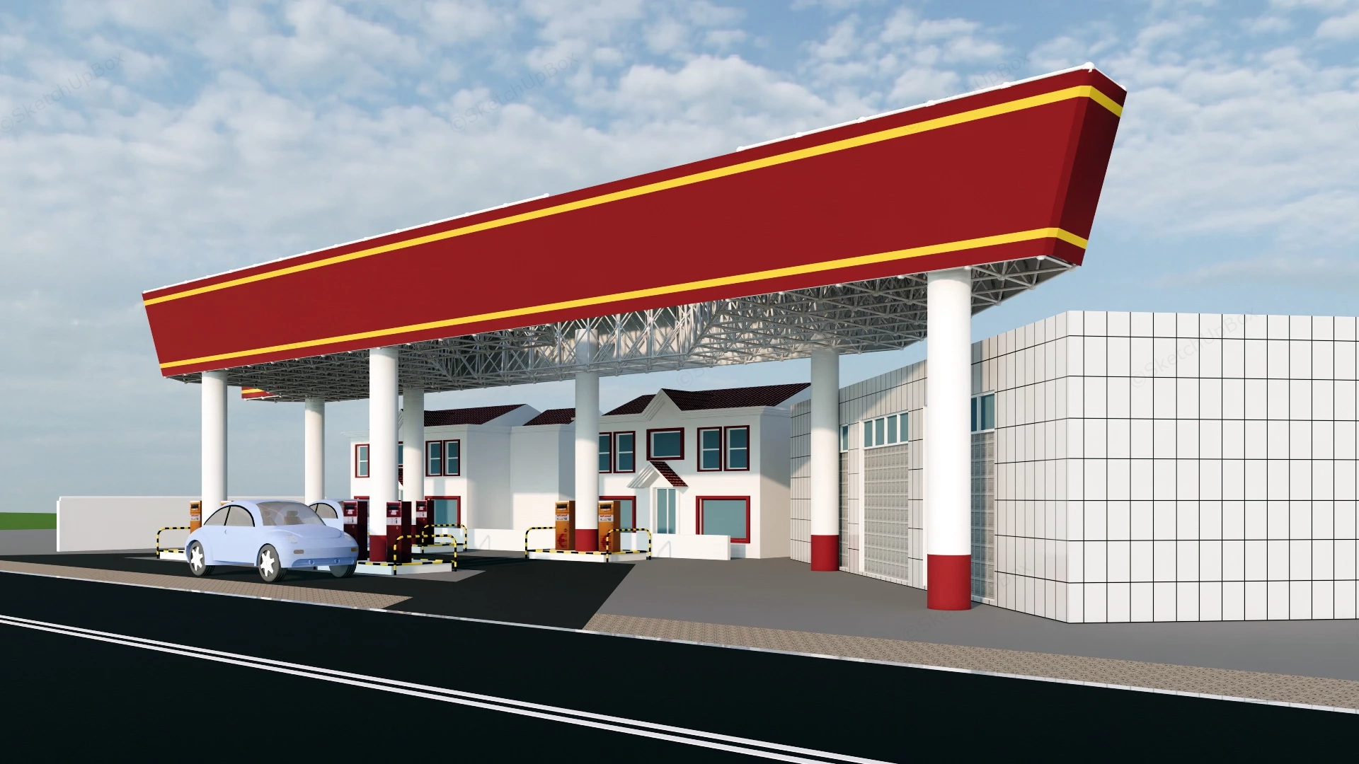 Urban Gas Station sketchup model preview - SketchupBox