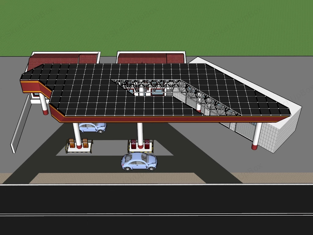 Urban Gas Station sketchup model preview - SketchupBox