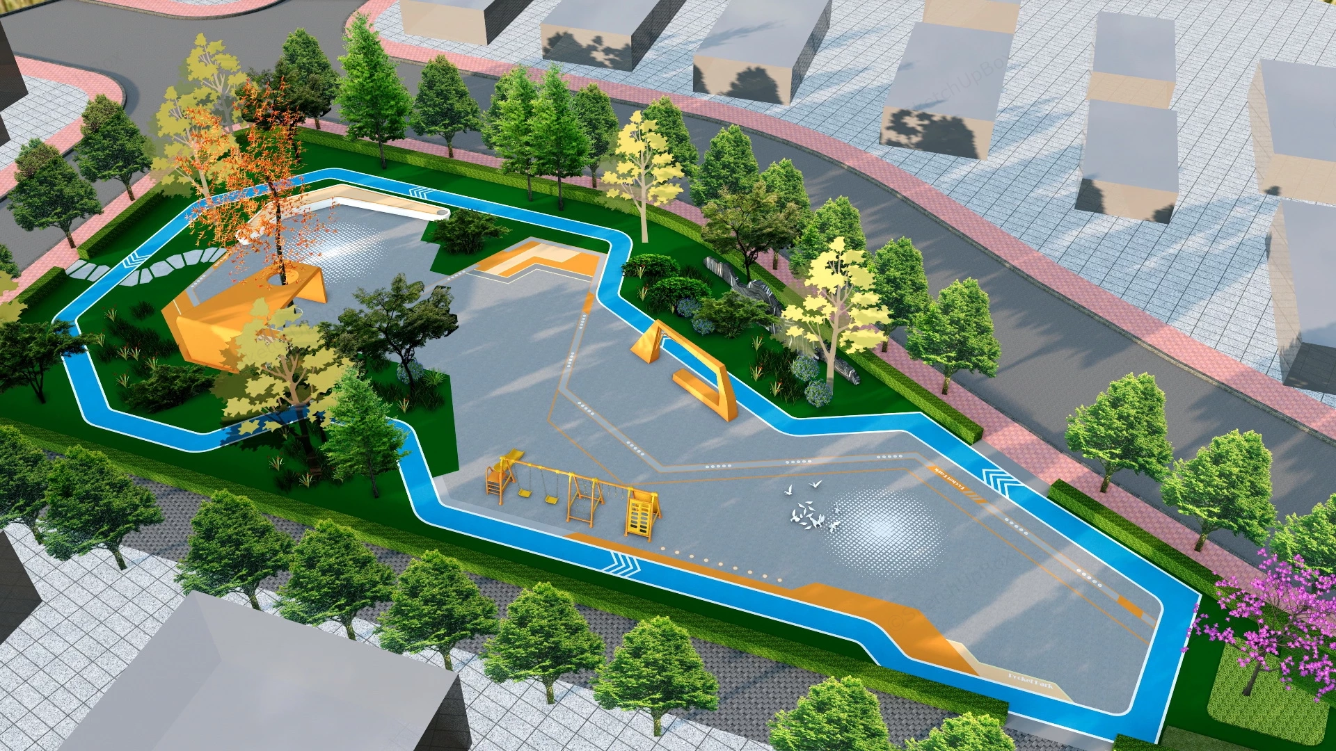Urban Pocket Park Playground sketchup model preview - SketchupBox