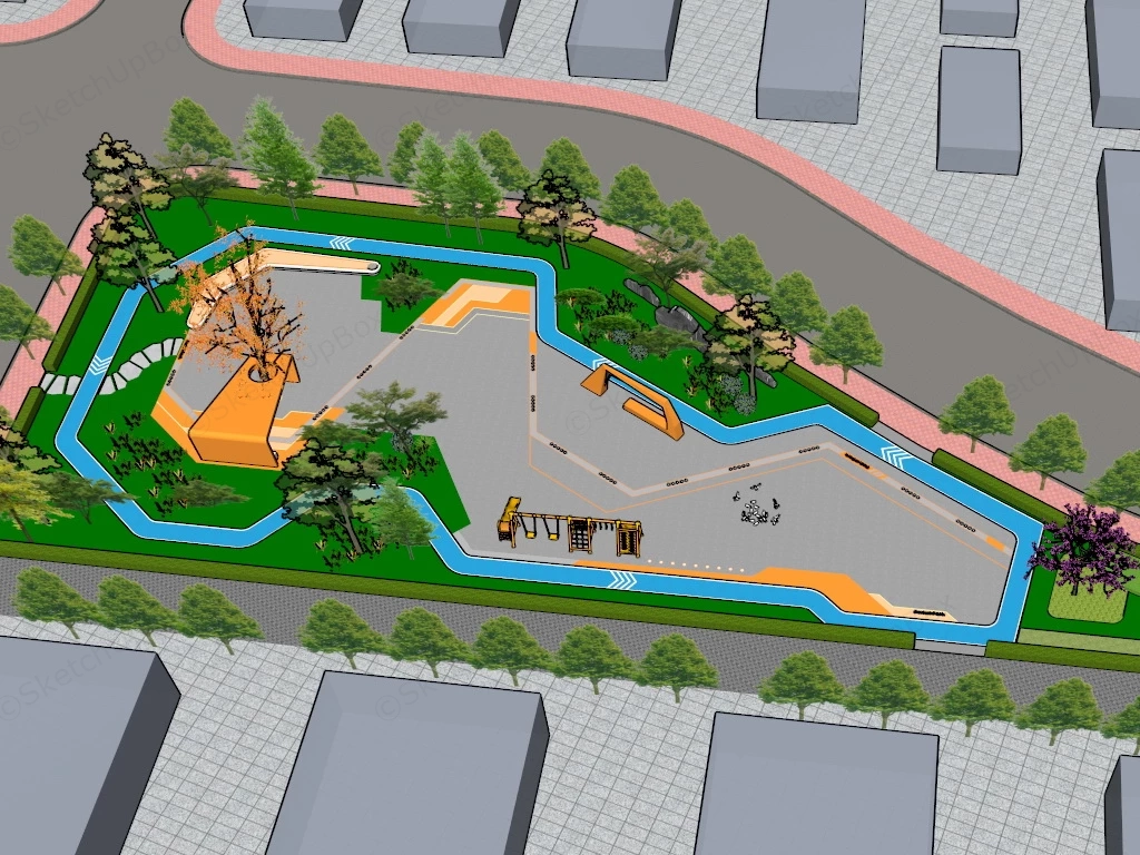 Urban Pocket Park Playground sketchup model preview - SketchupBox
