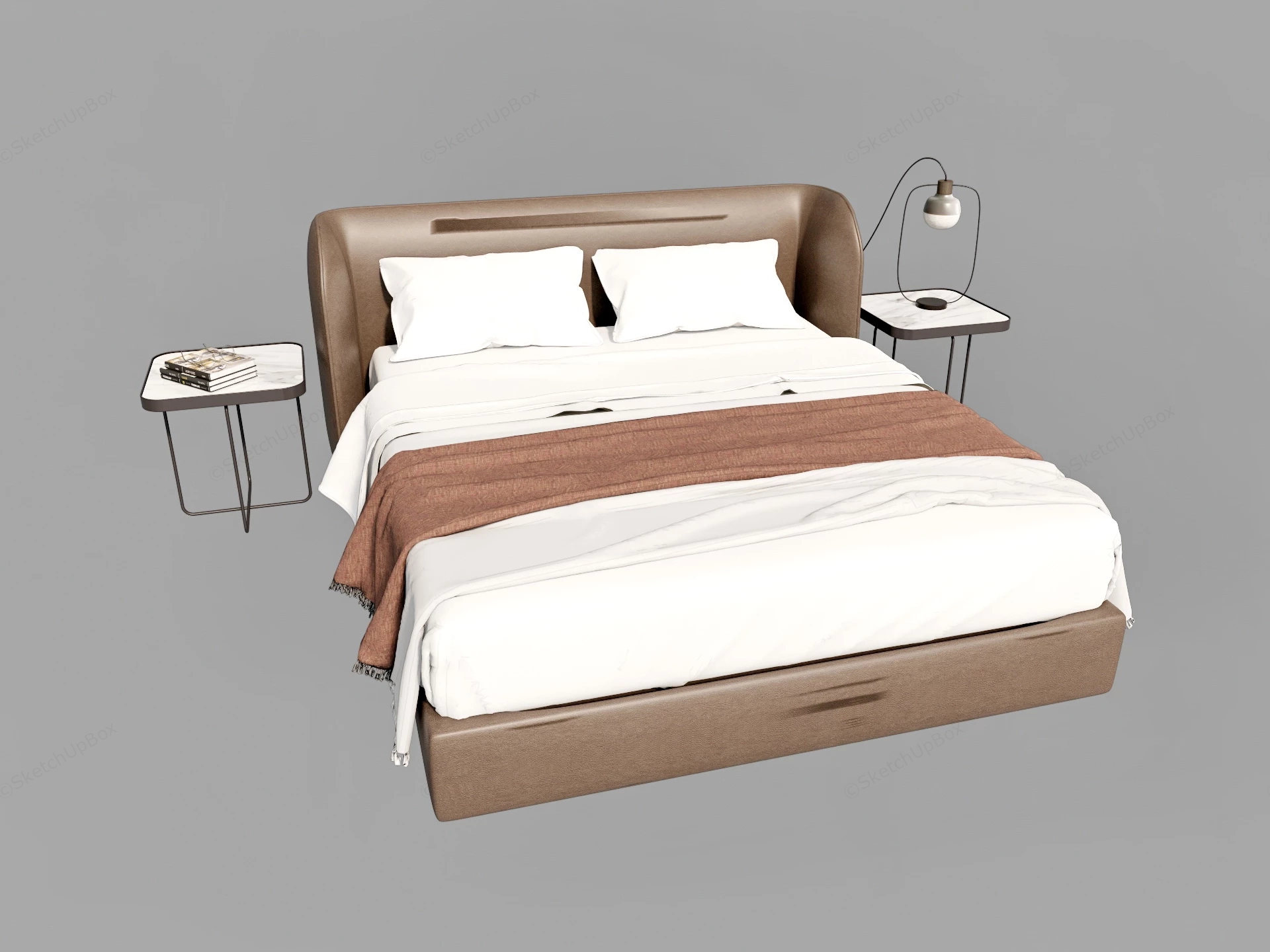 Upholstered Bed And Nightstand Set sketchup model preview - SketchupBox