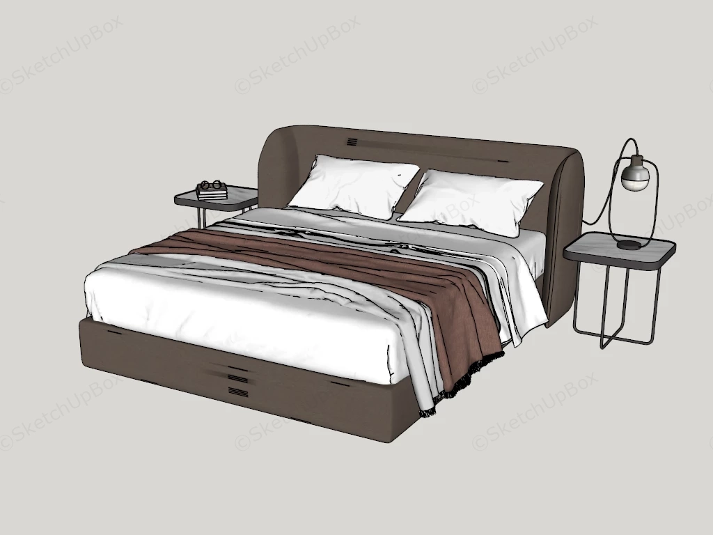 Upholstered Bed And Nightstand Set sketchup model preview - SketchupBox
