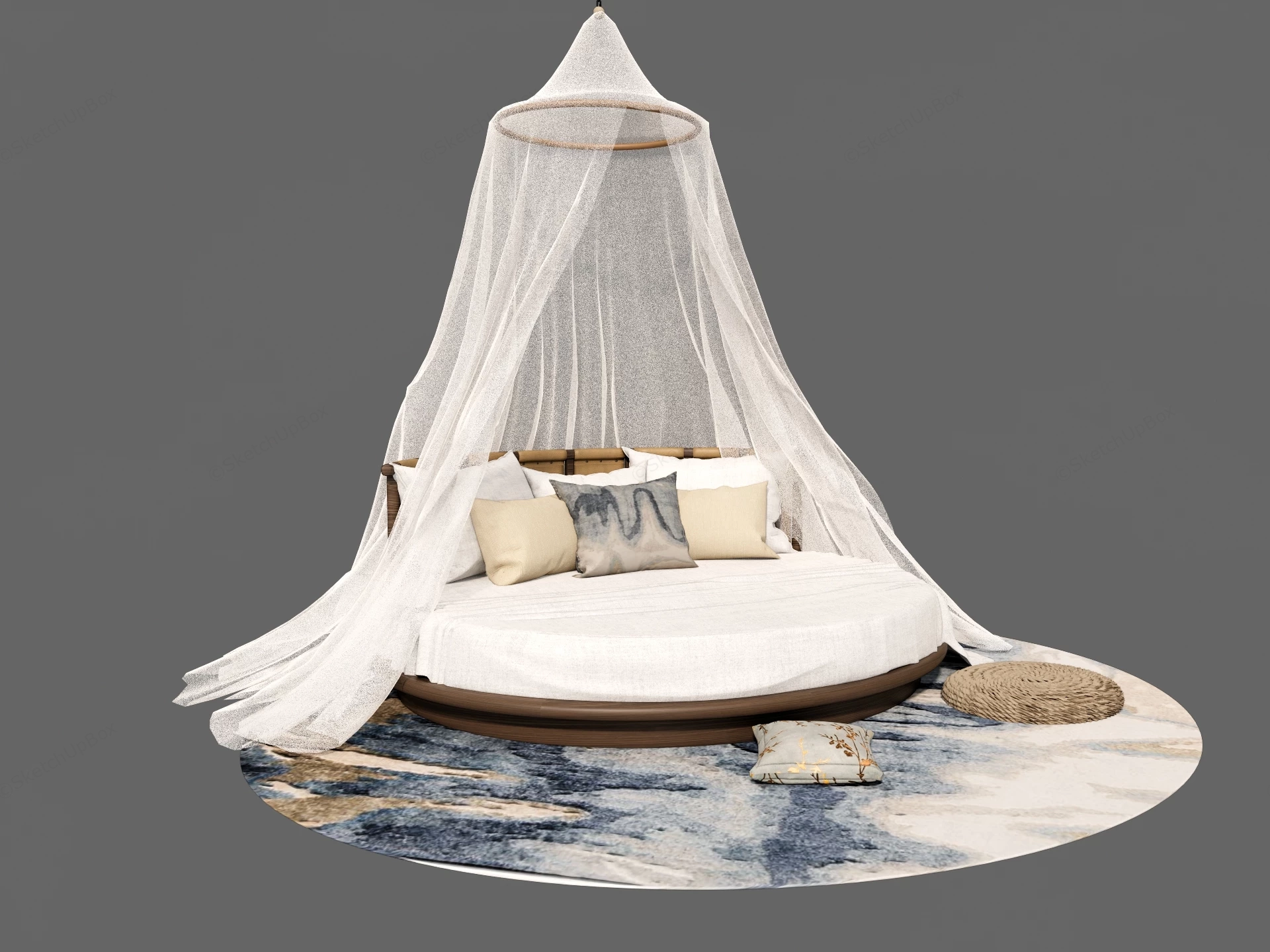 Round Upholstered Canopy Bed sketchup model preview - SketchupBox