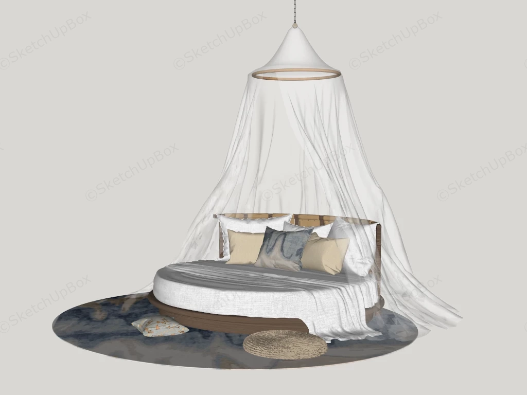 Round Upholstered Canopy Bed sketchup model preview - SketchupBox