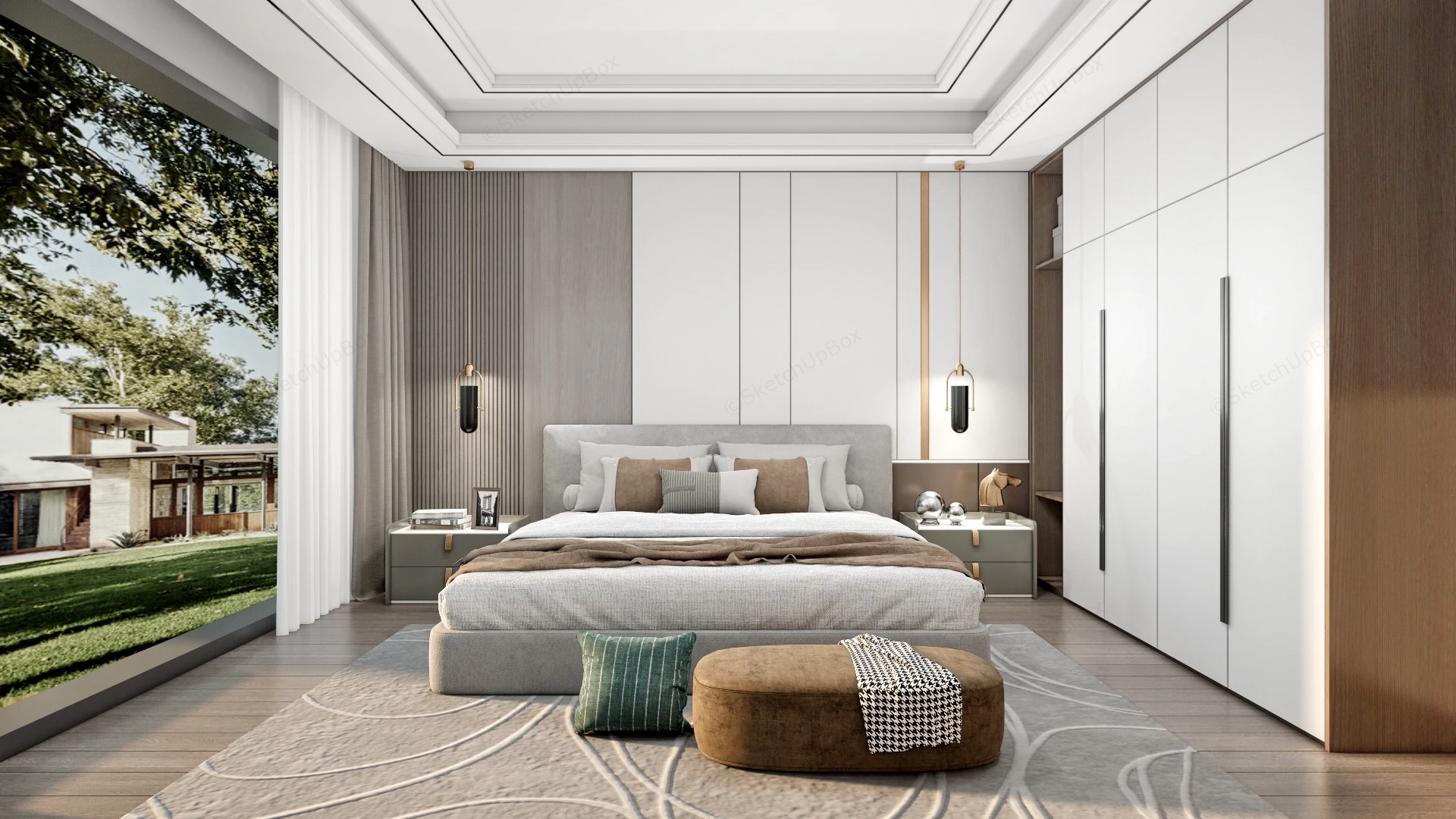 Scandinavian Neutral Bedroom sketchup model preview - SketchupBox